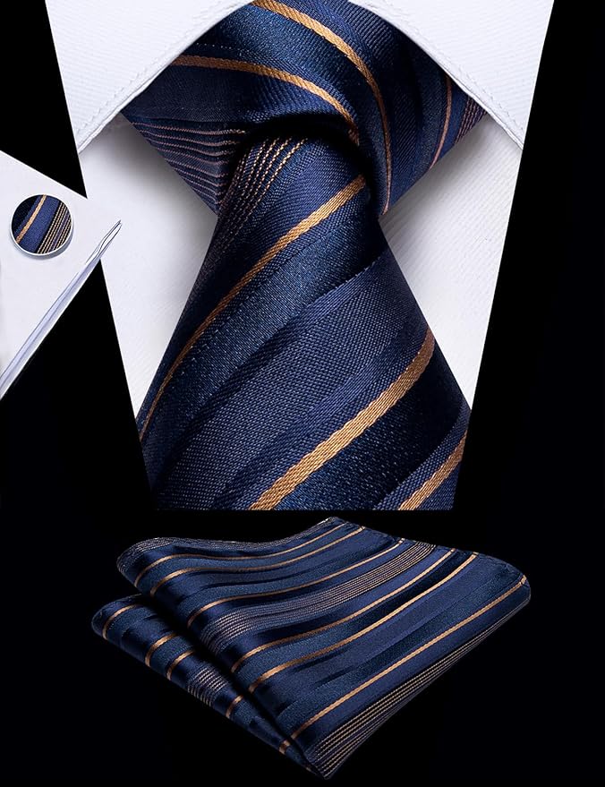 DiBanGu Mens Extra Long Tie 70inches Necktie and Pocktie Square Cufflinks Silk Ties for Tall Men with Tie Clip Wedding Party