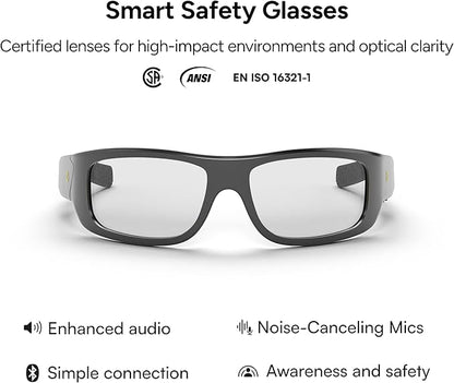 Lucyd Armor Smart Safety Glasses, TR90 Frame, Light Adaptive Lenses, Open Ear Speakers & Microphone - ANSI Z87.1