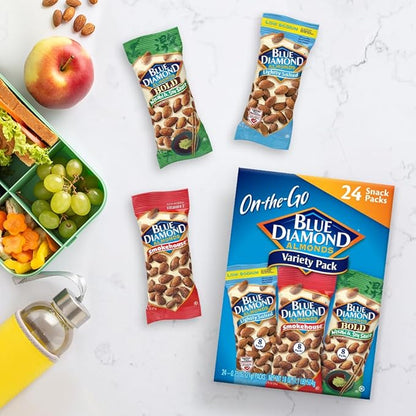 Blue Diamond Almonds Snack Nut Variety Pack for Kids, Office, School, On-the-go, 0.75 oz Gluten Free Individual Packs, Wasabi & Soy Sauce, Lightly Salted, and Smokehouse (Pack of 6,144 Count Total)