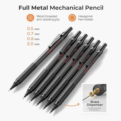 Nicpro 30PCS Black Metal Mechanical Pencil Set in Leather Case, Art Drafting Pencil 0.5, 0.7, 0.9 mm, 2mm Lead Pencil Holders for Sketching Drawing With 16 Tube (6B 4B 2B HB 2H 4H Colors)Lead Refills