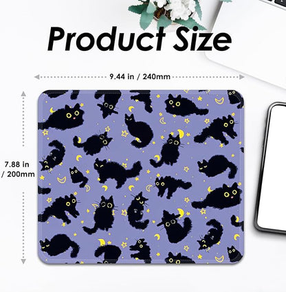 Square Mouse Pad with Stitched Edge, Premium Mousepad Washable Cloth. Computer Mouse Pad with Non-Slip Rubber Base, Mouse Pads for Computers Laptop Mouse 9.25x7.75x0.12 inch-Black Cat