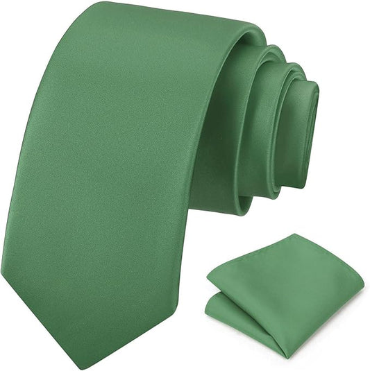 PenSee Men's Tie Set Solid Pure Color 3.15" (8CM) Classic Formal Plain Necktie and Pocket Square Set For Men