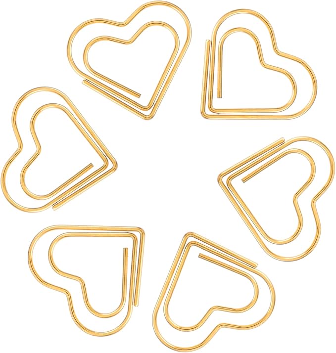 100Pcs Gold Heart Paper Clips Cute Small Paperclips for Funny Heart Clips Kids Office Supplies Paper Clamps Wedding Decoration Crafts Scrapbooking Women Document Note Sorting Organizing Paperclips
