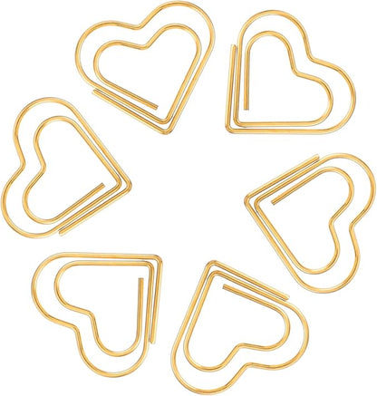 100Pcs Gold Heart Paper Clips Cute Small Paperclips for Funny Heart Clips Kids Office Supplies Paper Clamps Wedding Decoration Crafts Scrapbooking Women Document Note Sorting Organizing Paperclips