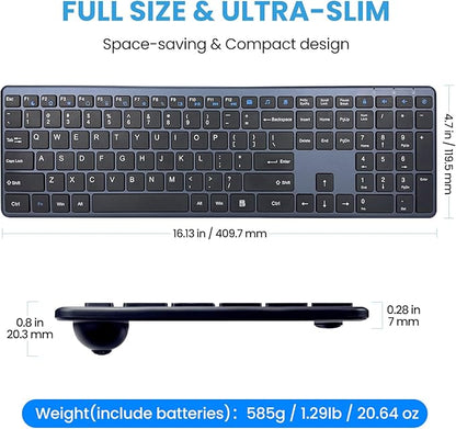 Wireless Keyboard-2.4G Ultra Slim Quiet Full Size USB PC Computer Keyboard,19 Multimedia Keys,Number Pad,Plug&Play,Lag-Free Ergo,Long Battery life for Desktop,Laptop,Smart TV,MAC,Windows,QWERTY