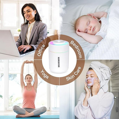 Portable Mini Humidifier, 180ml USB Cool Mist Small Humidifiers for Bedroom, Personal Desktop Humidification for Car Office Travel & Indoor Plants(White Grey)