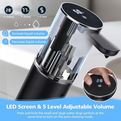 Automatic Liquid Soap Dispenser, 15.55 oz/460mL USB C Rechargeable Soap Dispenser, 5 Adjust Volume Touchless Hand Sanitizer Dispenser, Motion Sensor Waterproof Pump for Bathroom Kitchen (Black)