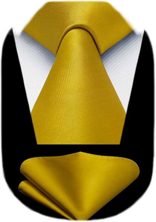 HISDERN Mens Solid Color Ties Formal Satin Necktie and Pocket Square Set Classic Wedding Business Tie & Handkerchief