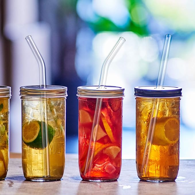 12-Pack Reusable Glass Straw,Size 8.5''x10 MM,Including 6 Straight and 6 Bent with 2 Cleaning Brush- Perfect For Smoothies, Tea, Juice