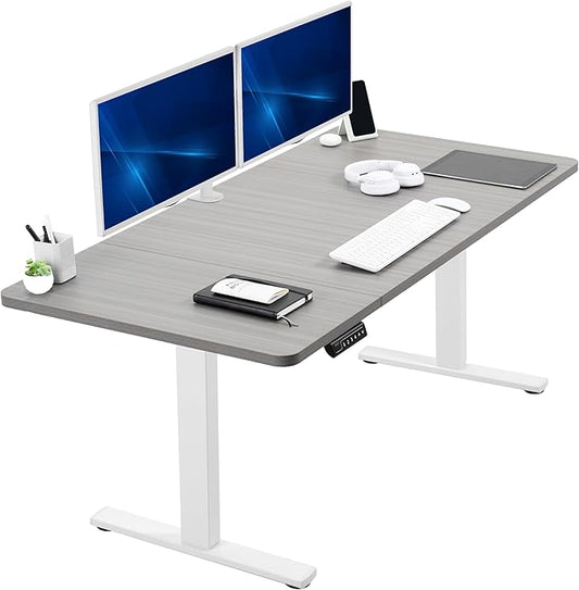 VIVO Electric 60 x 30 in Standing Desk, Memory Height Adjustment, 1B Series, Dark Gray Top White Frame, DESK-KIT-1W6G-30