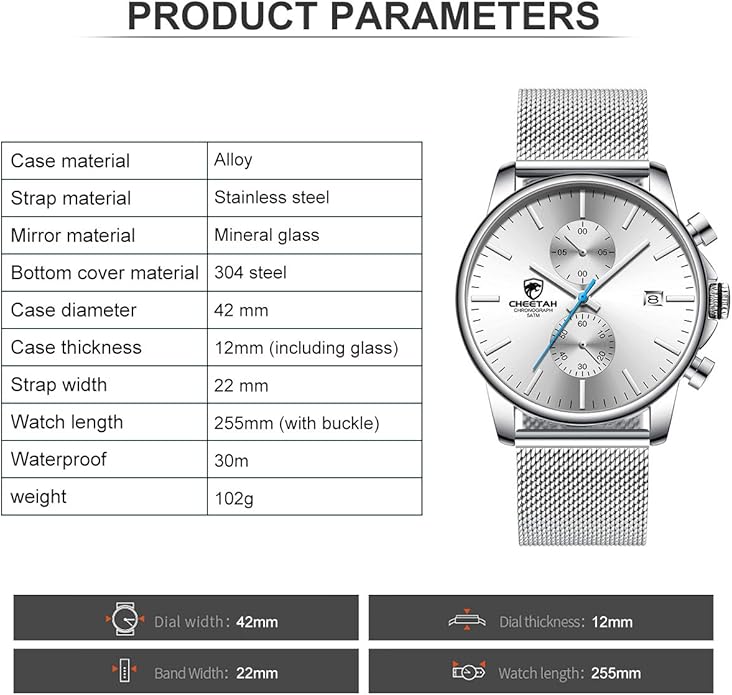 GOLDEN HOUR Mens Watch Fashion Sleek Minimalist Quartz Analog Mesh Stainless Steel Waterproof Chronograph Watches for Men with Auto Date
