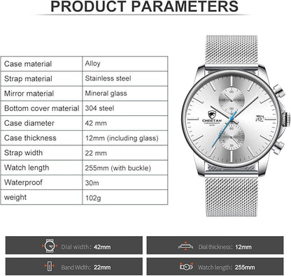 GOLDEN HOUR Mens Watch Fashion Sleek Minimalist Quartz Analog Mesh Stainless Steel Waterproof Chronograph Watches for Men with Auto Date