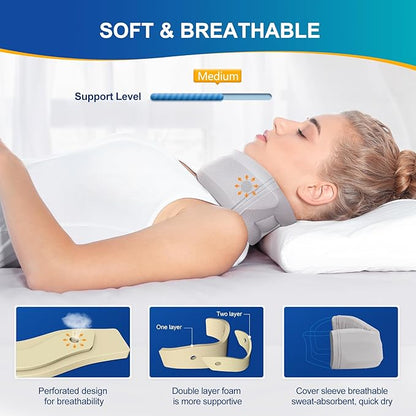 Neck Brace for Neck Pain and Support, Soft Neck Support Relieves Pain & Pressure in Spine for Women & Men, Wrap Align Stabilize Vertebrae Foam Cervical Collar for Sleeping (Grey, M, 3.5" Depth Collar)