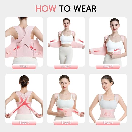 babaka Posture Corrector for Women, Invisible Lightweight Adjustable Back Brace for Upper and Lower Back Pain Relief, Hunchback, Hump, Scoliosis, Thoracic, Spine Corrector Under Clothes (Pink, Large, Waist: 35''-42'')