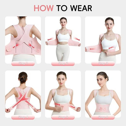 babaka Posture Corrector for Women, Invisible Lightweight Adjustable Back Brace for Upper and Lower Back Pain Relief, Hunchback, Hump, Scoliosis, Thoracic, Spine Corrector Under Clothes (Pink, Large, Waist: 35''-42'')