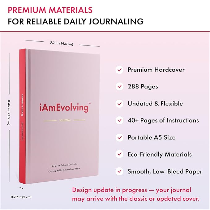 iAmEvolving Journal – Guided Gratitude & Goal Planner with Habit Tracker, Mindfulness Prompts & Daily Reflection | Undated 6-Month Self-Care & Wellness Notebook for Personal Growth (Misty Rose)