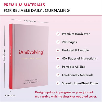 iAmEvolving Journal – Guided Gratitude & Goal Planner with Habit Tracker, Mindfulness Prompts & Daily Reflection | Undated 6-Month Self-Care & Wellness Notebook for Personal Growth (Misty Rose)