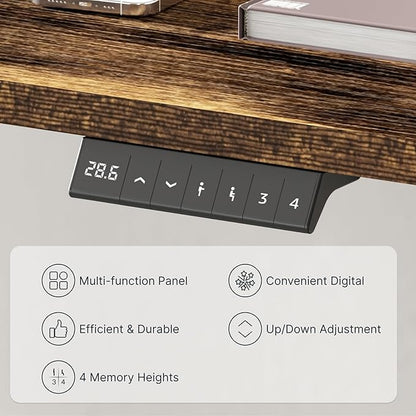 FLEXISPOT EN2 Whole-Piece Standing Desk with Clamp Power Strip, 55 x 28 Electric Stand Up Height Adjustable Desk with Cable Management (Gray Frame + 55" Rustic Brown Desktop, 2 Packages)