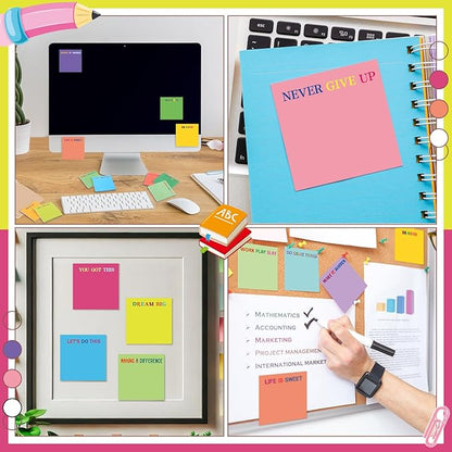 Yinder 24 Pcs Inspirational Sticky Notes Christmas Stocking Stuffers Motivational Sticky Notes Pad Employee Appreciation Gift Bulk for Teacher Nurse Coworker Office 3 x 3'' (Motivational,Bright Color)