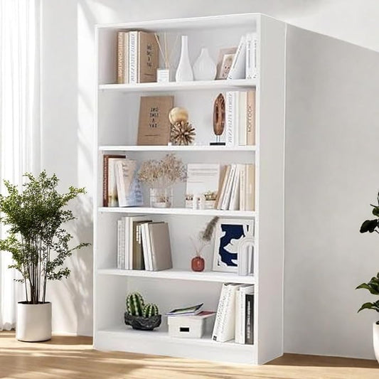 Bookshelf, 5 Shelf Bookcase Open Modern Bookshelf, Bookcase with Freestanding Display Storage, Wooden Book Shelf for Bedroom, Living Room, Dinning Room, Office, 60 Inch, White