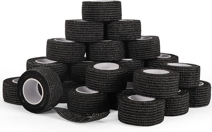 24 Rolls Elastic Self Adhesive Bandage Wrap 1 Inch, Breathable Non Woven Cohesive Bandage, Vet Wrap for Dogs, Ankle Sprains Swelling Medical First Aid Tape, Sports Athletic Tape Color Black