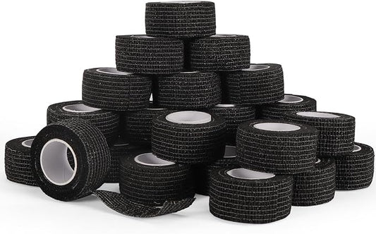 24 Rolls Elastic Self Adhesive Bandage Wrap 1 Inch, Breathable Non Woven Cohesive Bandage, Vet Wrap for Dogs, Ankle Sprains Swelling Medical First Aid Tape, Sports Athletic Tape Color Black