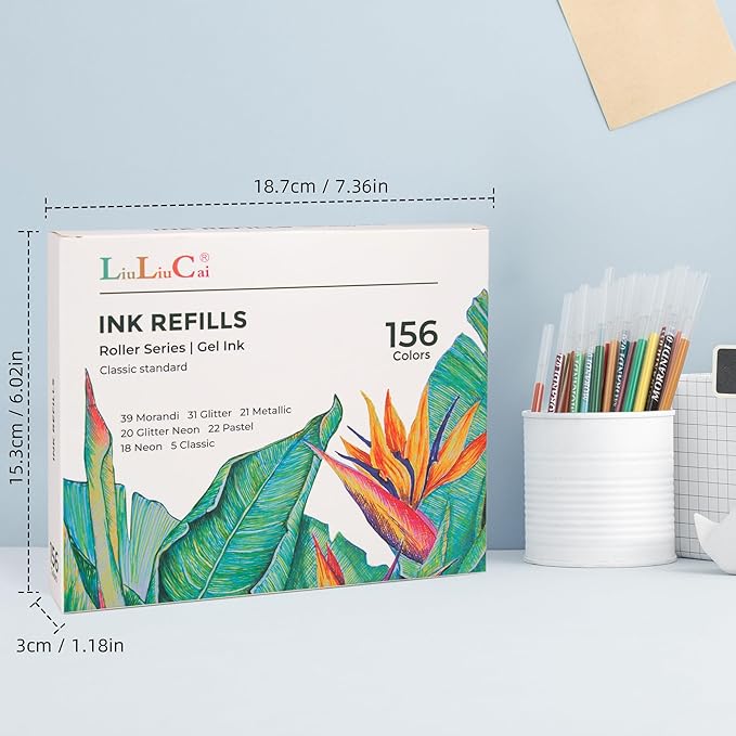 Gel Pens Ink Refills for Adult Coloring Book, 156 Pack Artist Colored Pens Refills with 40% More Ink, Glitter Gel Pens and Coloring Book, Perfect Art Supplies for Adults for Coloring