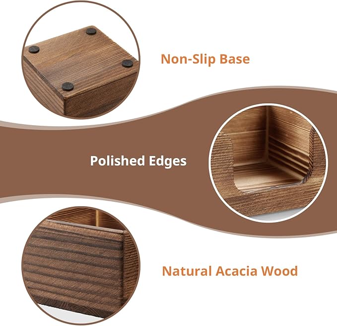 Sticky Note Holder, Burnt Wood Post It Note Dispenser for Office Desk Accessories, Self Stick Note Pad Holder, Memo Pad Holder Dispenser Organizer for School Office Desk Supplies