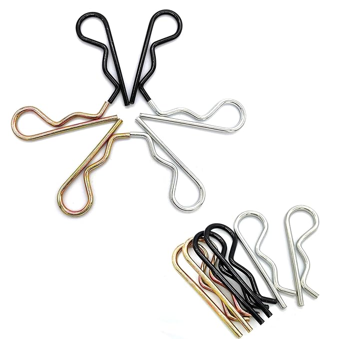 12Pcs 3 Color Heavy Duty Hitch Pins Clip R Clips Spring Retaining Wire Hair Pin Cotter Pin Strong Spring Tension Large Carter Pin R Clip Large for Trailer Tractors Mower Carts Truck Pin M3x60mm