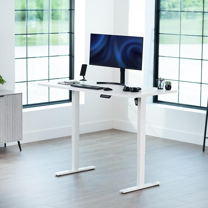 VIVO Electric 60 x 30 in Standing Desk, Memory Height Adjustment, 1B Series, White Top White Frame, DESK-KIT-1W6W-30