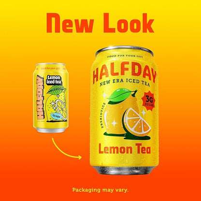 HALFDAY Prebiotic Iced Tea Peach & Lemon Variety Pack, Supports Digestive & Gut Health, 6g Plant Fiber & Prebiotics, 3g of Sugar, 35 Calories, Real Brewed Tea, Natural Caffeine, 12 fl oz (12 pack)