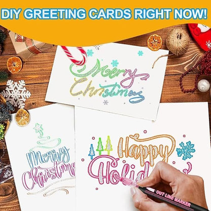 Outline Marker Self-outline Metallic Markers, 12 Colors Squiggles Shimmer Outline Markers Pen Set for Drawing Art School Supplies, Glitter Pen Set for Cards Lettering, Gift for 4-12 Year Old Girl