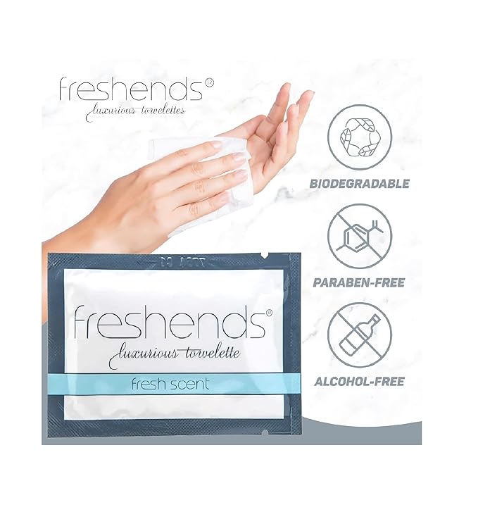 Freshends Flushable Individually Wrapped Wipes – 100 Bulk Pack Luxurious Towelettes, Guest Bathroom Essentials for Weddings, Restaurants, Bars & Clubs – Gray, Travel-Size, Disposable