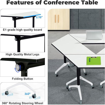 Conference Room Tables,47.2" Modern Office FoldingTraining Conference Table,Flip Top Mobile Seminar Table with Lockable Wheels,Mobile Foldable Meeting Table for Classroom Office (Trapezoid, 6 Pack)