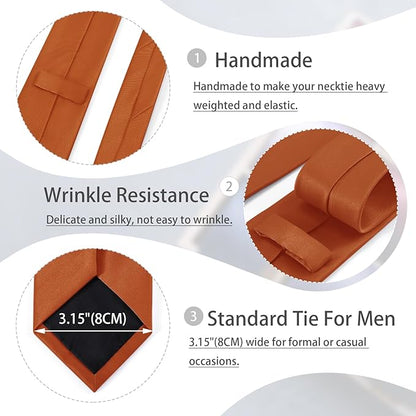 Black Tie Set in Gift Box Mens Solid Color 3.15" (8CM) Black Necktie and Pocket Square Set