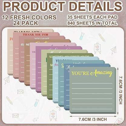 Yinder 48 Pcs Employee Appreciation Sticky Notes Xmas Gift Bulk Motivation Note Pads Mini Inspirational Note Gift for Teacher Nurse Staff Coworker Office Supply 3 x 3'' (Appreciation, Morandi)