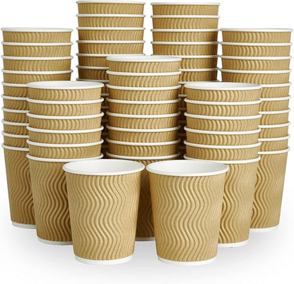 8 oz Coffee Cups, 120 Count Insulated Ripple Wall Paper Hot Coffee Cups for Hot Beverage