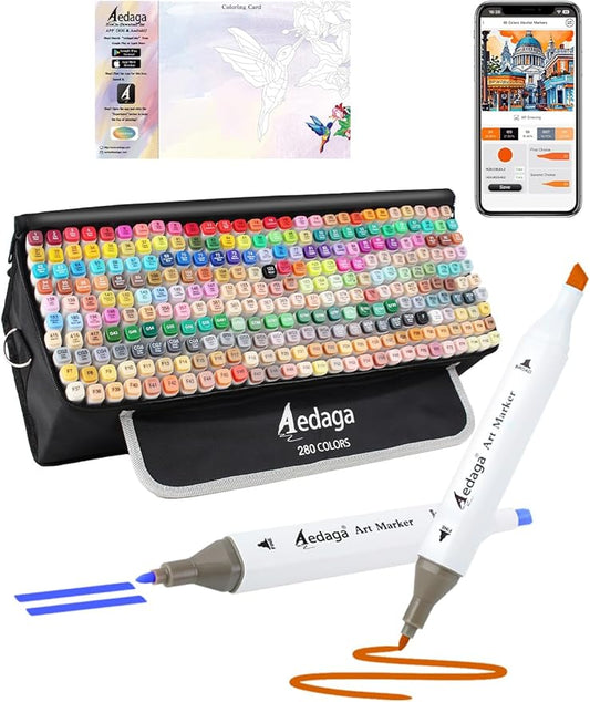 YHC 280 Colors Alcohol Markers for Artists, Free APP for Coloring, Dual Tips Alcohol-Based Markers for Drawing,Painting and Sketching, Great Gift Idea for Adults