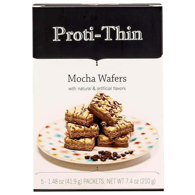 Proti-Thin High Protein Mocha Wafer Squares, 15g Protein, Low Calorie, Low Carb, Low Sugar, Aspartame Free, Diet Wafer Bars, Healthy Snack, 2 Wafers per Serving, 5 Count Box