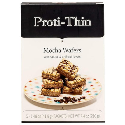 Proti-Thin High Protein Mocha Wafer Squares, 15g Protein, Low Calorie, Low Carb, Low Sugar, Aspartame Free, Diet Wafer Bars, Healthy Snack, 2 Wafers per Serving, 5 Count Box