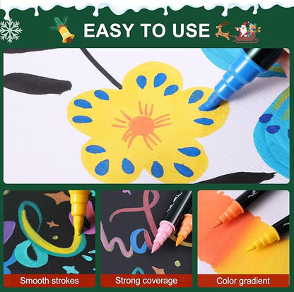 100 Colors Acrylic Paint Markers Waterproof Dual Tip Acrylic Paint Pens with Brush & Fine Tip Professional Marker Set Scrapbook Markers for Paper Rock Wood Fabric Glass Ceramic and DIY Crafts