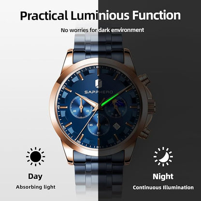 BY BENYAR Mens Watches Analog Quartz Chronograph Waterproof Wrist Watches for Men Fashion Business Work Casual Sport Designer Dress Watch with Calendar Elegant Gifts for Men