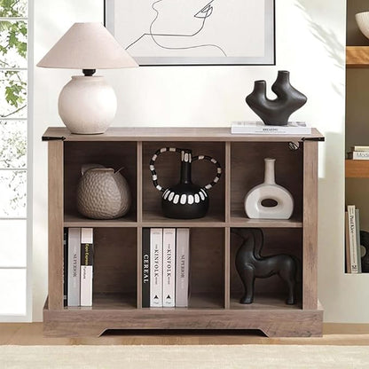 6 Cube Storage Organizer with LED Lights, Wooden Bookcase with Storage, Modern Cube Shelf for Living Room, Bedroom, Home Office - Grey