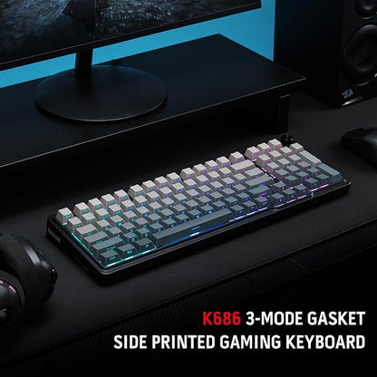 Redragon K686 PRO 98 Keys Wireless Gasket RGB Gaming Keyboard, 3-Mode PBT Mechanical Keyboard w/Hot-Swap South-Facing RGB Socket, Dedicated Knob Control & 5-Layer Noise Dampening, Gradient PBT Keycaps