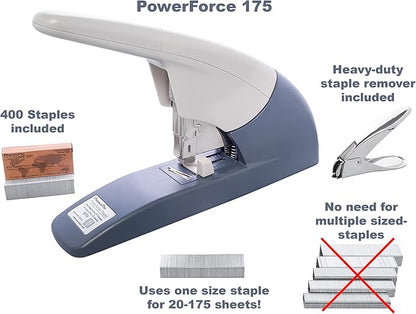 PowerForce 175 Heavy Duty Flat Clinch Office Stapler, 20 to 175 Sheets Using one Size 3/4" Leg-Length Staple, includes 400 Staples and a Staple Remover