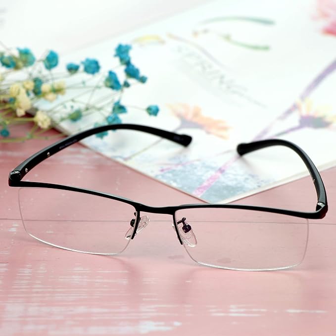 LifeArt Alloy Semi-Rimless Reading Glasses,Blue Light Blocking Glasses, Anti Eyestrain, Computer Gaming Glasses, TV Glasses for Women, Anti Glare (Black, +2.50 Magnification)