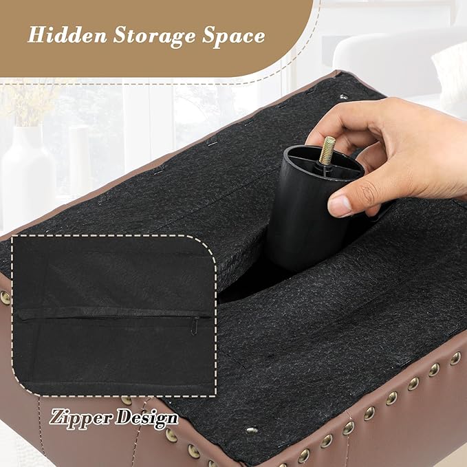 Athena Collection Small Ottoman Foot Rest with Legs, PU Leather Ottoman Foot Stool with Soft Padded seat, Square Footstool FootRest for Living Room, Bedroom, Office, Brown