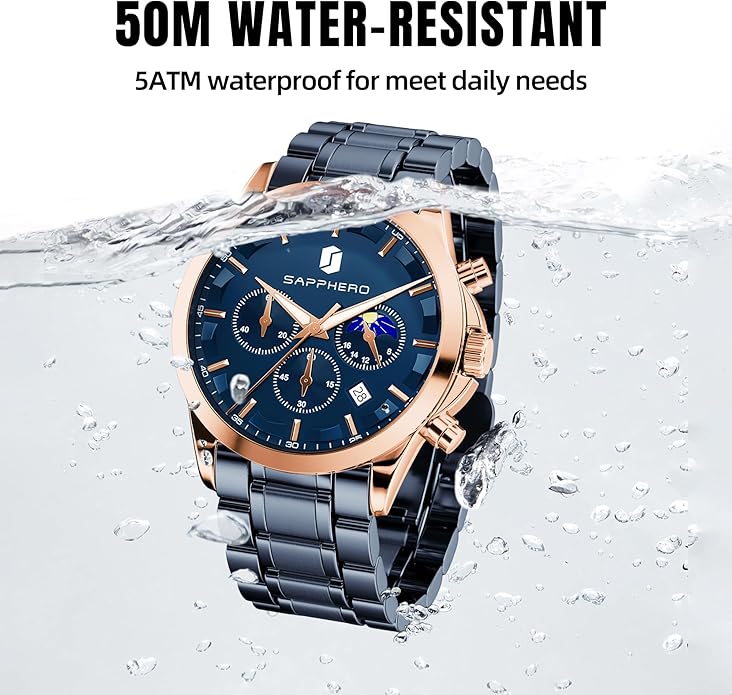 BY BENYAR Mens Watches Analog Quartz Chronograph Waterproof Wrist Watches for Men Fashion Business Work Casual Sport Designer Dress Watch with Calendar Elegant Gifts for Men