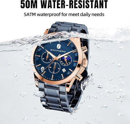 BY BENYAR Mens Watches Analog Quartz Chronograph Waterproof Wrist Watches for Men Fashion Business Work Casual Sport Designer Dress Watch with Calendar Elegant Gifts for Men