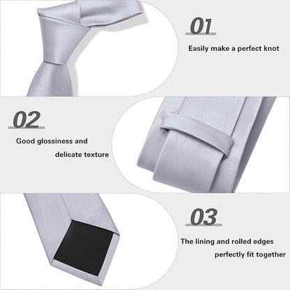 PenSee Men's Tie Set Solid Pure Color 3.15" (8CM) Classic Formal Plain Necktie and Pocket Square Set For Men